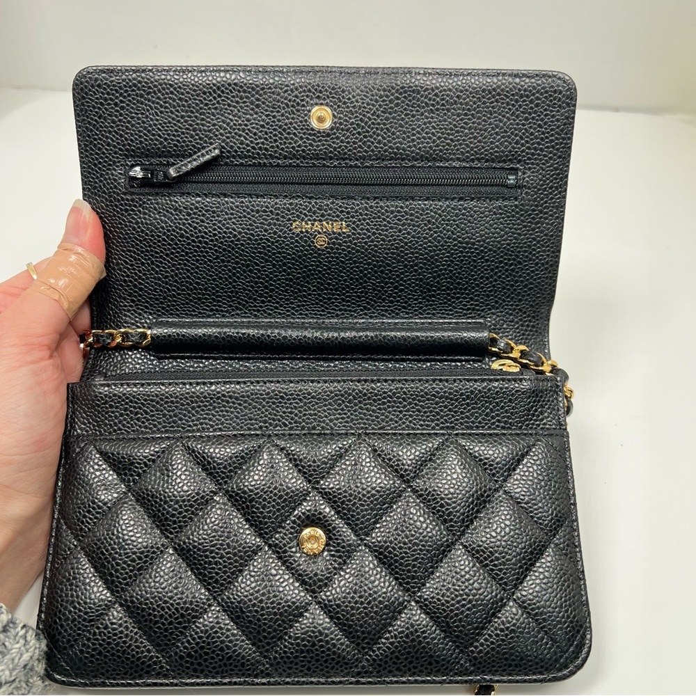 Chanel Black Quilted Caviar Classic Wallet On Chain - Picture 4 of 12